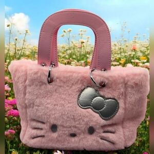 Hello Kitty Pink Plush Handbag with Silver Bow